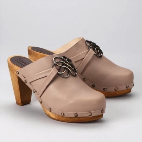 Sanita Maria Plateau Wood Clog Heel Beige Leather Wooden 37 - Picture 1 of 8